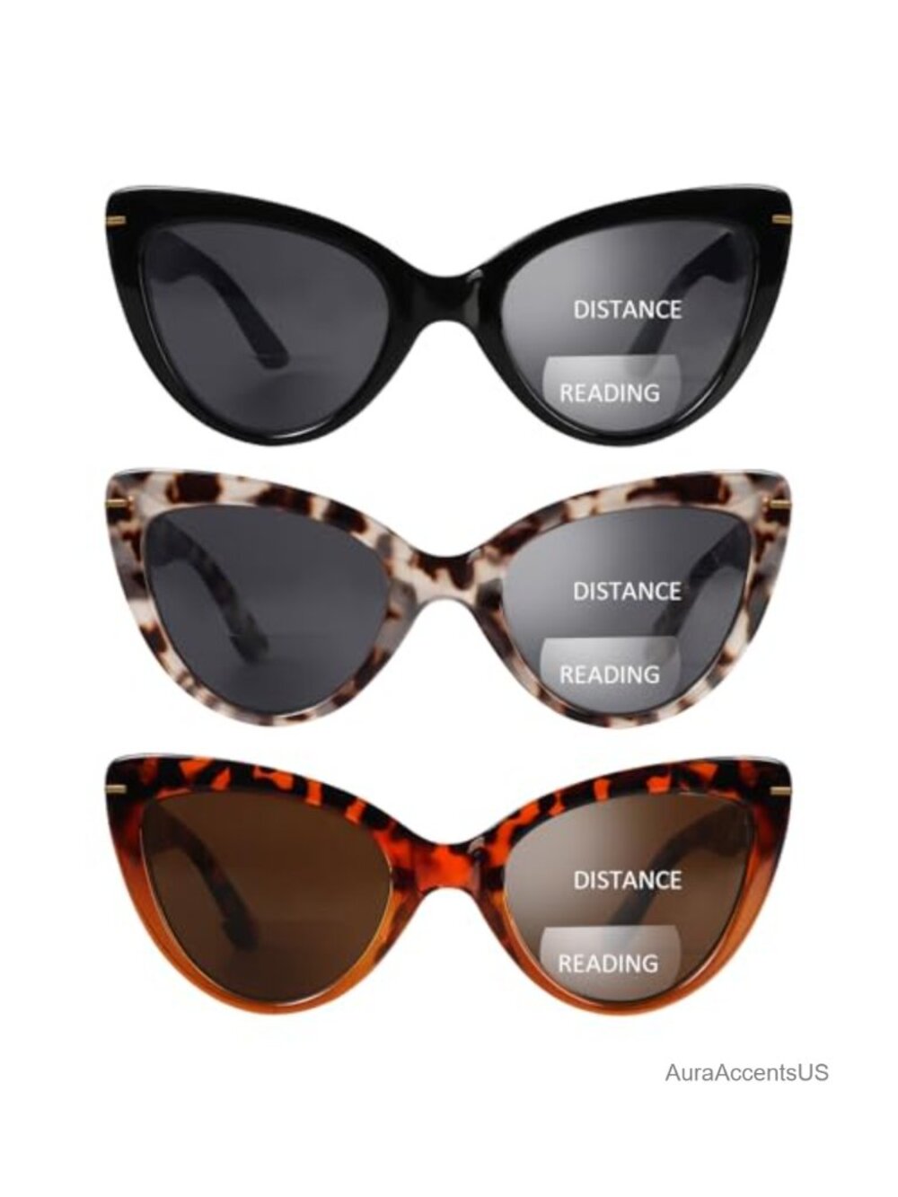 3 Pack Bifocal Reading Sunglasses Cateye Sun Readers UV400 Outdoor